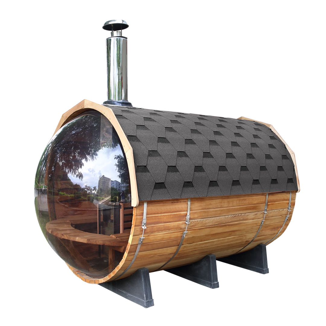 6-Person Wood-Fired Red Cedar Barrel Sauna w/ Panoramic Window by Helius