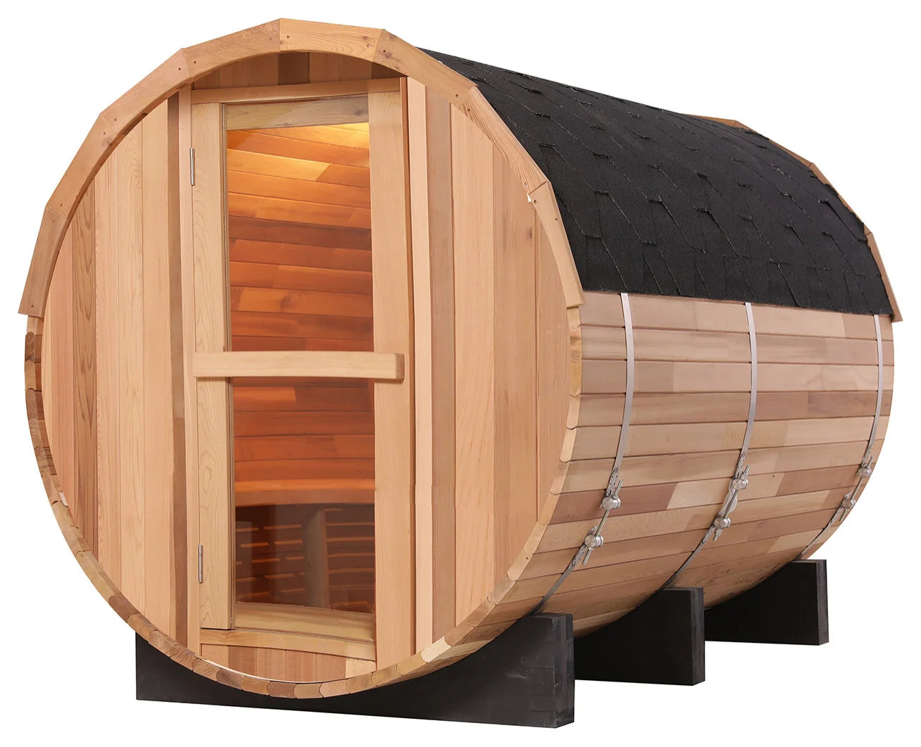 4-Person Patchwork Red Cedar Barrel Sauna by Helius
