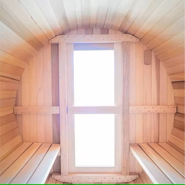 6-Person Wood-Fired Red Cedar Barrel Sauna w/ Panoramic Window by Helius