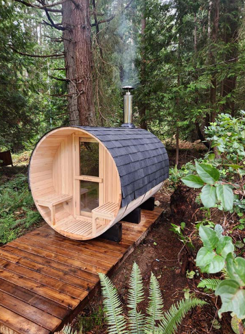 6-Person Wood-Fired Red Cedar Barrel Sauna w/ Panoramic Window by Helius