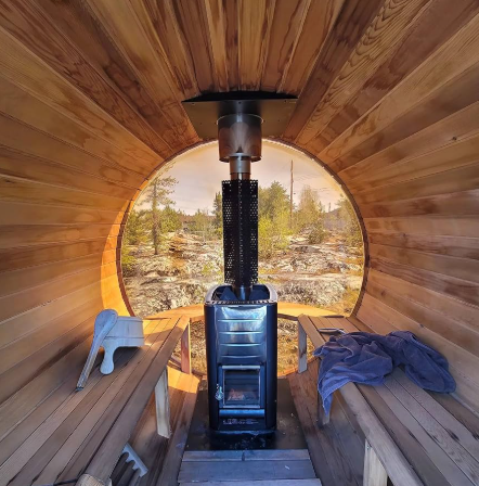 6-Person Wood-Fired Red Cedar Barrel Sauna w/ Panoramic Window by Helius