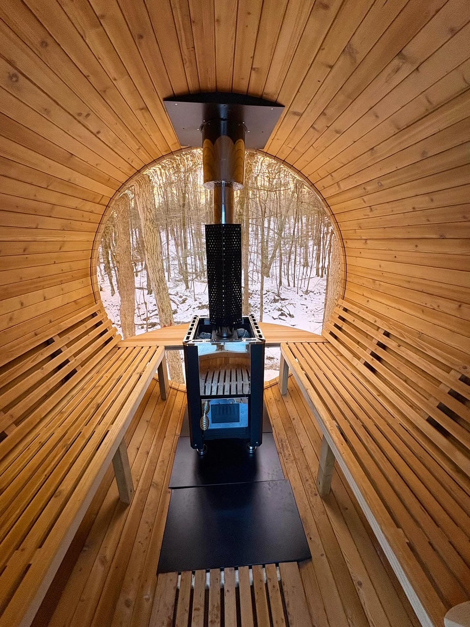 6-Person Wood-Fired Red Cedar Barrel Sauna w/ Panoramic Window