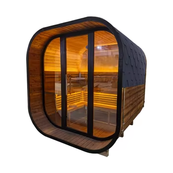 Black Square Premium Thermo Spruce Outdoor Cube Sauna w/ Wood Stove – 4 to 6 Person Capacity