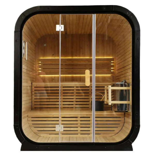 4-Person Deluxe Black Cube Cedar Sauna with 6kW Heater and Accessories