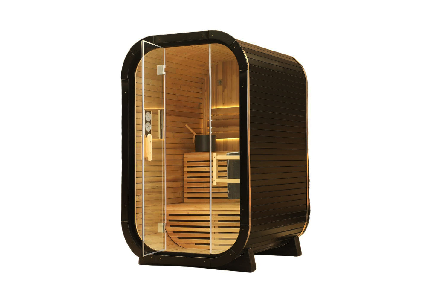 2-Person Deluxe Black Cube Cedar Sauna with 6kW Heater and Accessories