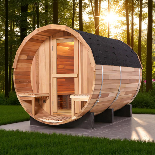 6-Person Red Cedar Barrel Sauna by Helius