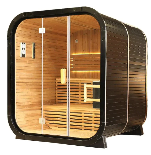 4-Person Deluxe Black Cube Cedar Sauna with 6kW Heater and Accessories