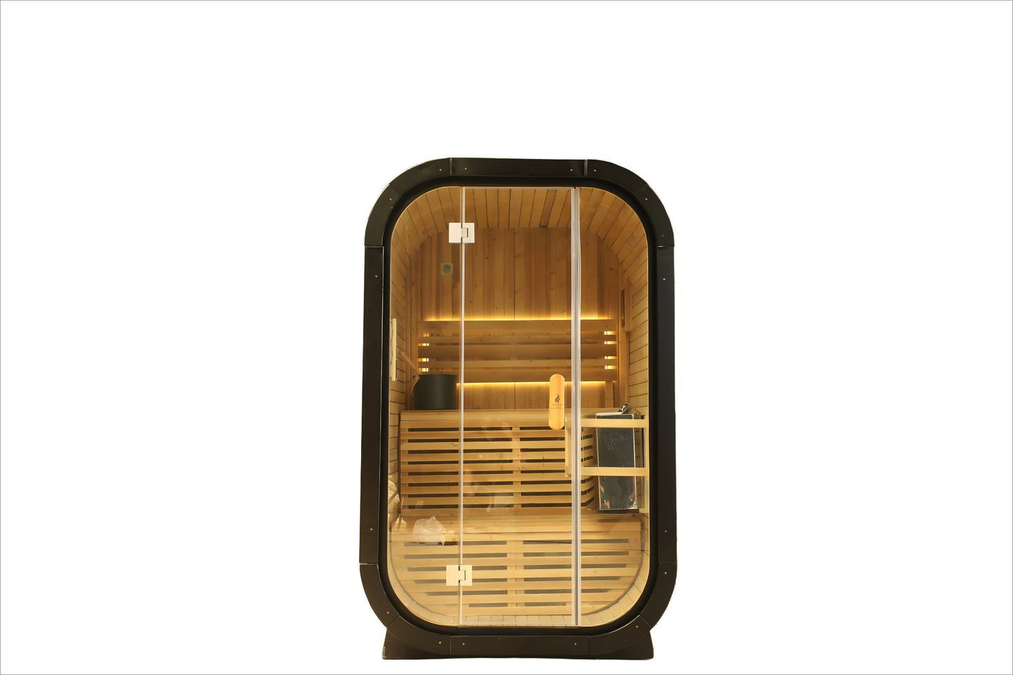 2-Person Deluxe Black Cube Cedar Sauna with 6kW Heater and Accessories