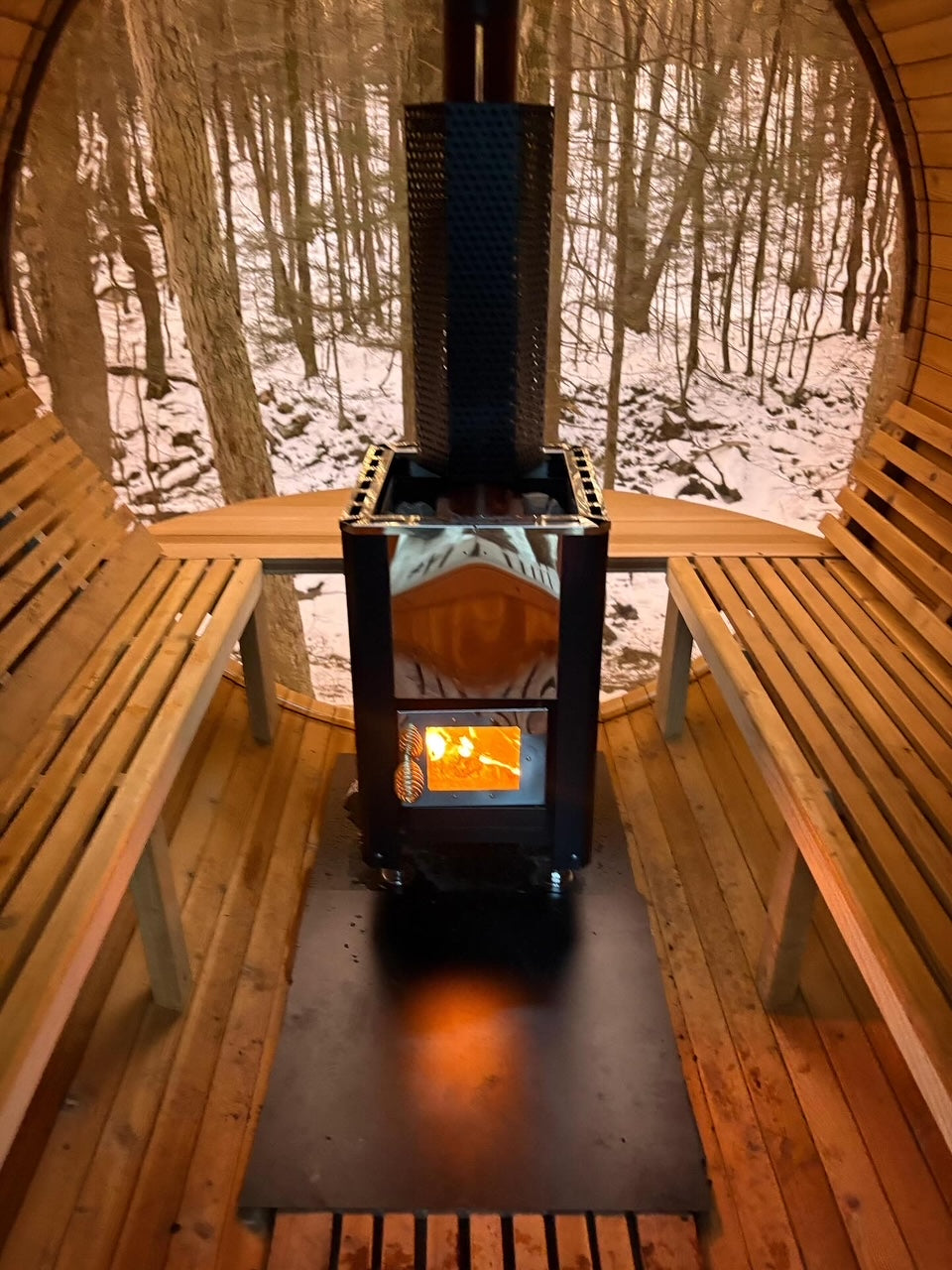 6-Person Wood-Fired Red Cedar Barrel Sauna w/ Panoramic Window