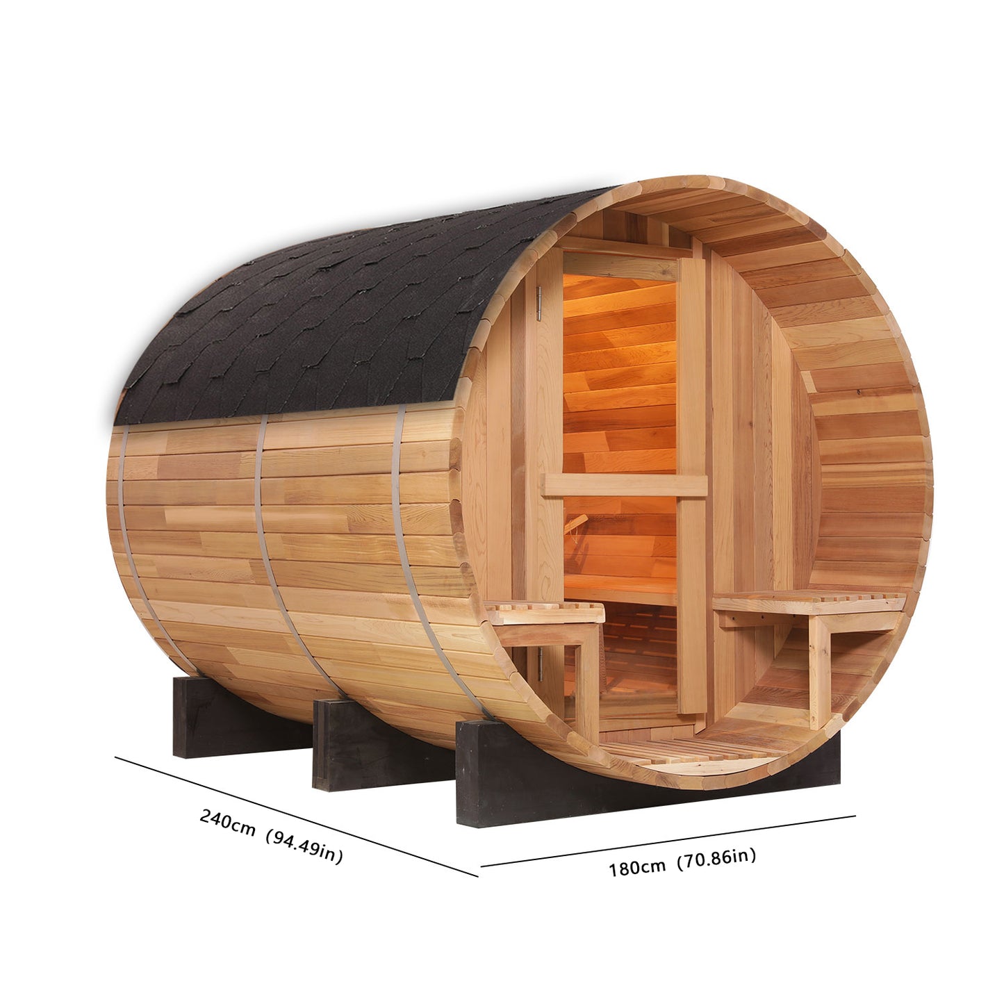 6-Person Cedar Barrel Sauna with Porch with Half Glass Window – 6kW Heater & Accessories