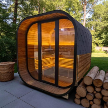 Black Square Premium Thermo Spruce Outdoor Cube Sauna – 4 to 6 Person Capacity