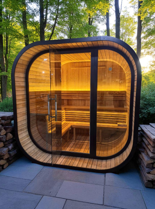 Black Square Premium Thermo Spruce Outdoor Cube Sauna – 4 to 6 Person Capacity
