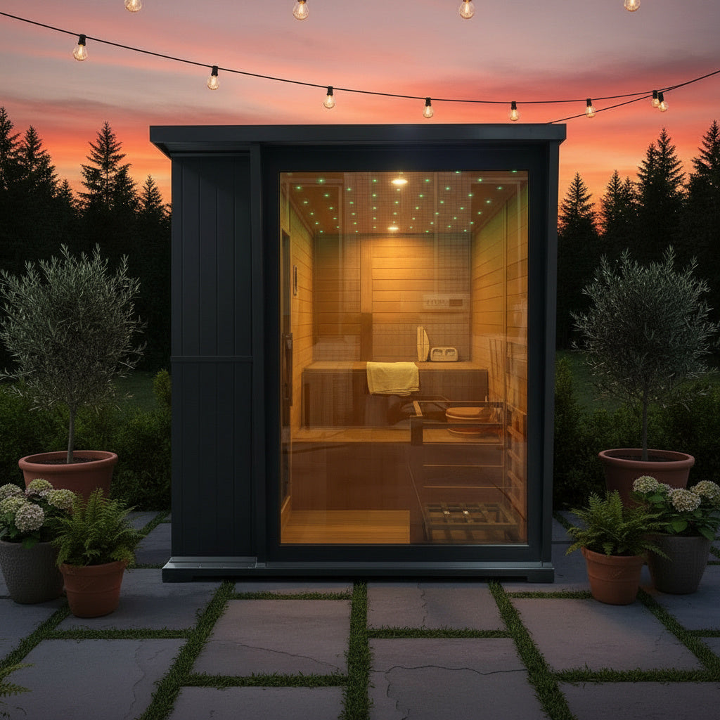 Elite Black Exterior Outdoor Sauna – Modern Home Wellness Cabin