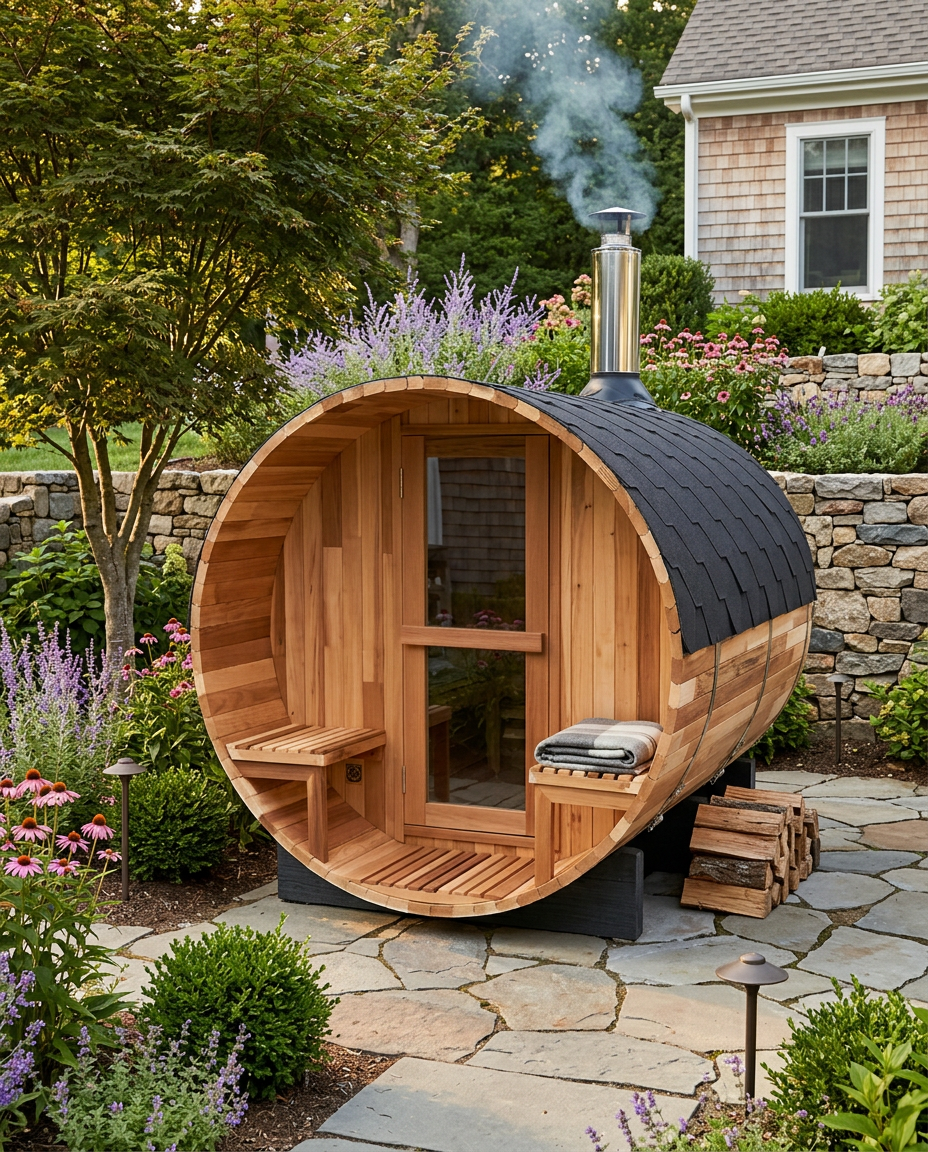 6-Person Wood-Fired Red Cedar Barrel Sauna