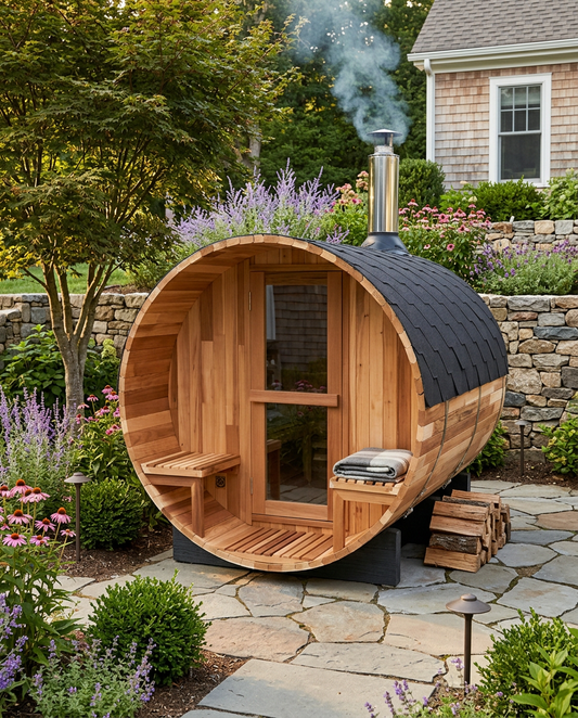 6-Person Wood-Fired Red Cedar Barrel Sauna