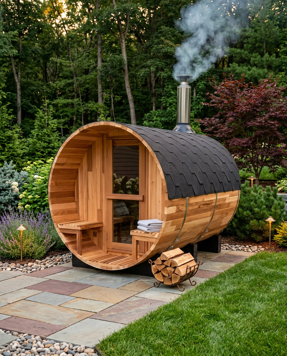 6-Person Wood-Fired Red Cedar Barrel Sauna