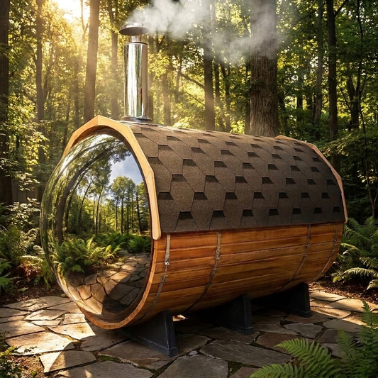 6-Person Wood-Fired Red Cedar Barrel Sauna w/ Panoramic Window