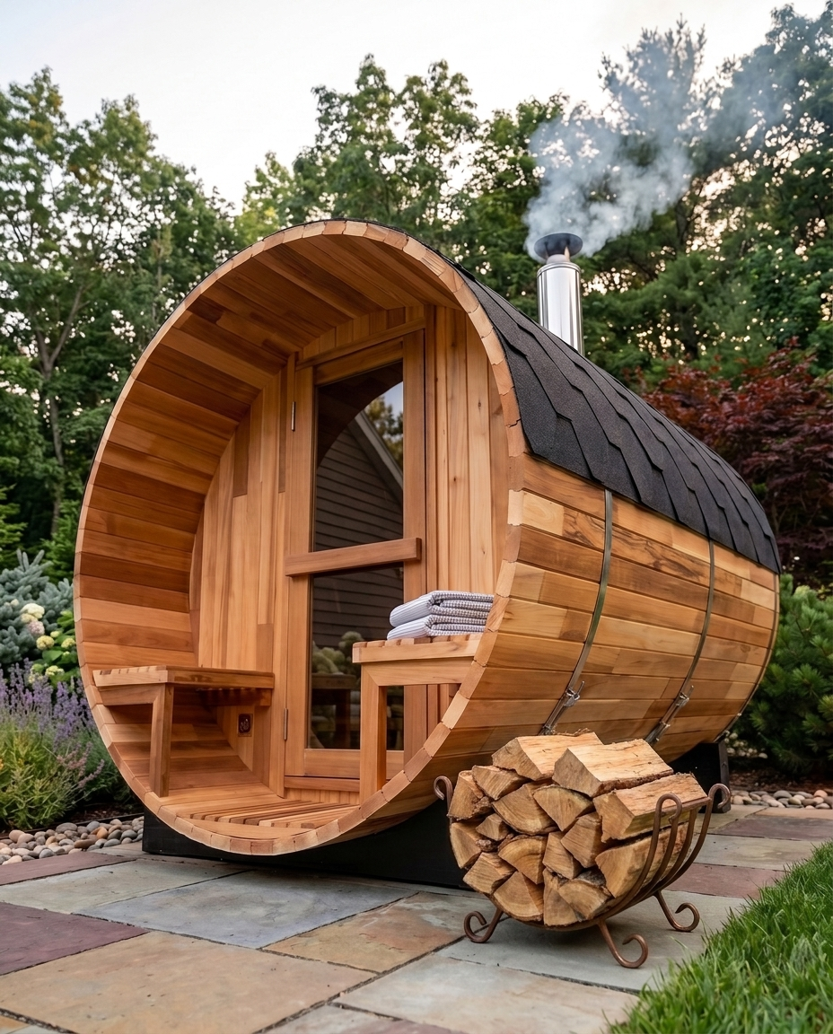 6-Person Wood-Fired Red Cedar Barrel Sauna