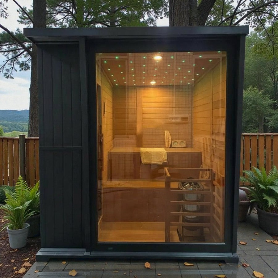 Elite Black Exterior Outdoor Sauna – Modern Home Wellness Cabin