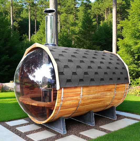 6-Person Wood-Fired Red Cedar Barrel Sauna w/ Panoramic Window by Helius